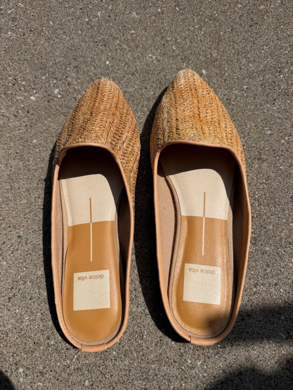 Dolce Vita Grant Tan Woven Pointed-Toe Slip-On Flats Sz 7.5